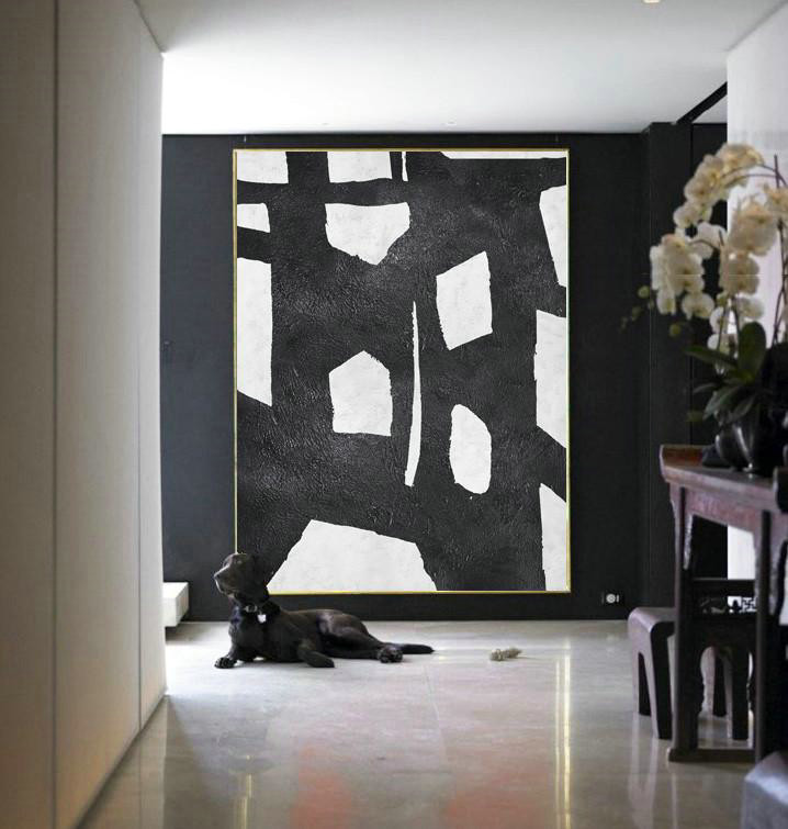 Acrylic Painting On Canvas,Black And White Minimal Painting On Canvas - Modern Painting Abstract
